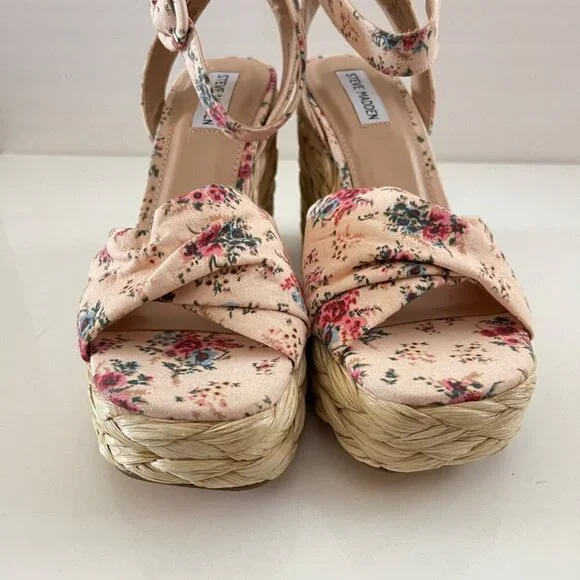 Steve Madden Women's Pink Floral Poloma Espadrille Platform Wedge Sandals Sz 8.5 - Picture 6 of 9